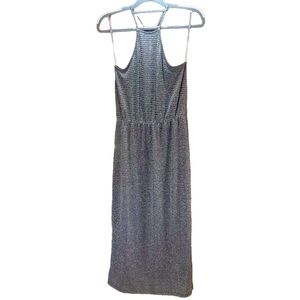 Everly Silver Metallic Halter Keyhole Maxi Cocktail Party Dress